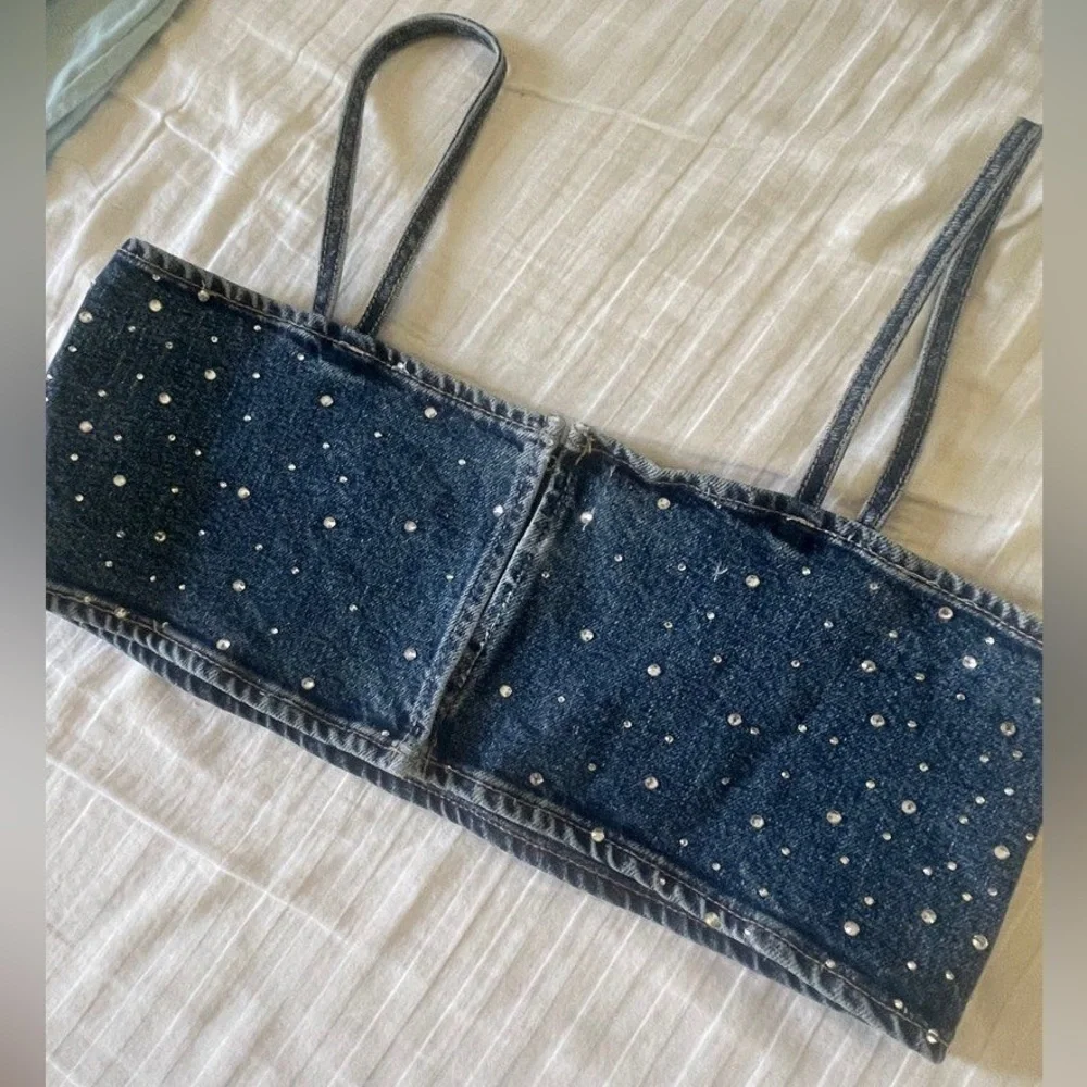 ZARA Rhinestone denim crop top 0653/273 - Picture 14 of 16